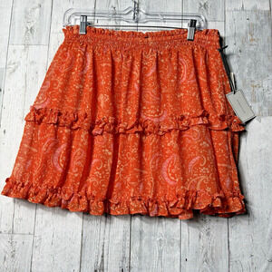 1.STATE Womens Size L Summer Eaze Paisley Print Smocked Waist Miniskirt ~ NWT